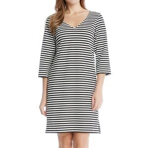 Karen Kane Black White Striped Stretch V-Neck Sheath Dress Women’s M